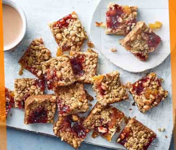 5-Ingredient Peanut Butter & Jam Flapjacks